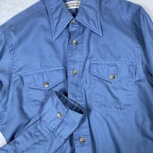 Vintage Hathaway Outerwear Men's Long Sleeve Blue Button Up Medium Shirt Pockets